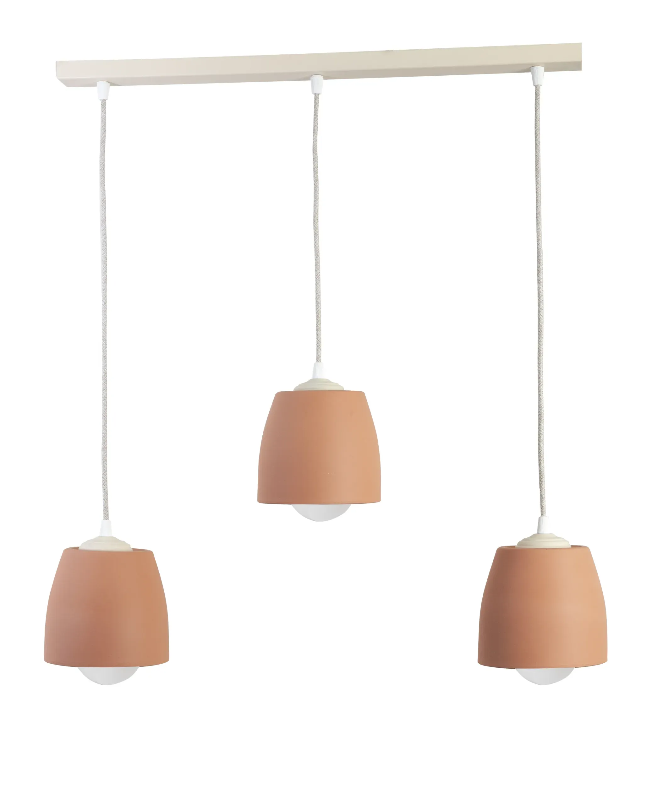 Regleta de tres luces colgantes en cerámica terracota | Lámparas de techo modernas