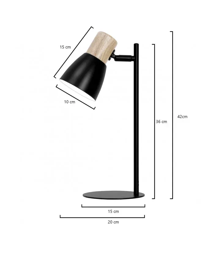 Flexo Cabin Negro-Madera 1 x 60W con Cabezal Orientable - Imagen 2