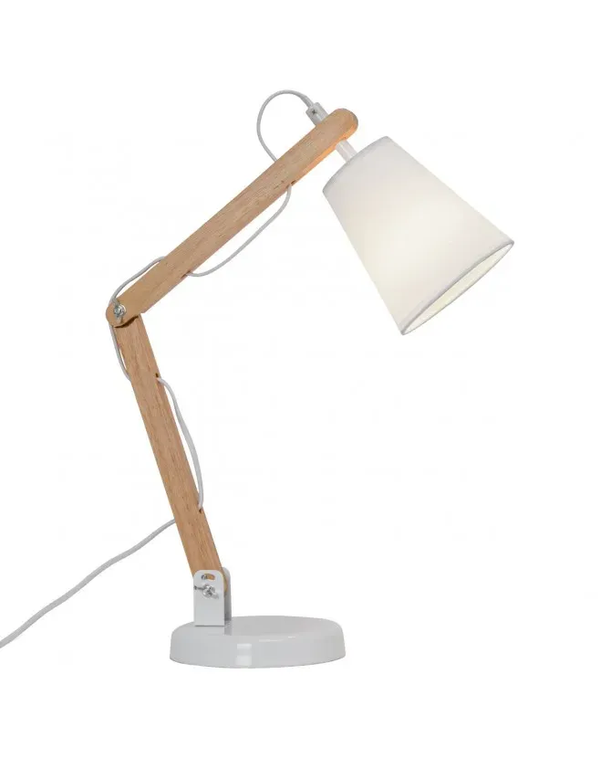 Flexo Truman Blanco-Madera 1 x 60W con Pantalla Textil - Imagen 2