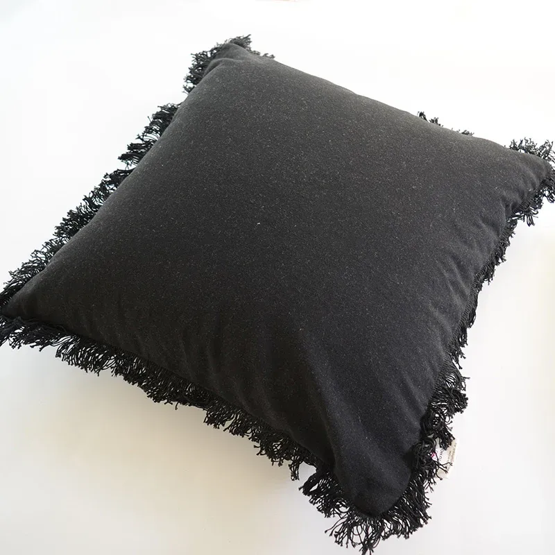 Cojín De Color Liso Algodón Y Poliéster Embellecido Con Flecos En Los Bordes - Imagen 8