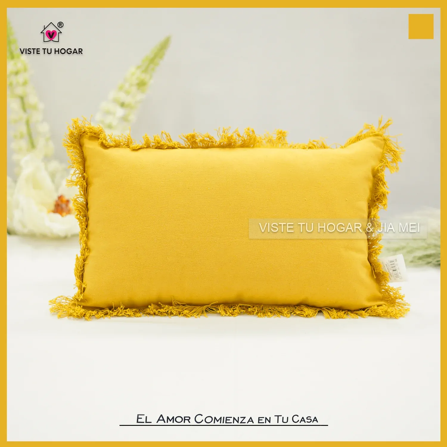 Cojín De Color Liso Algodón Y Poliéster Embellecido Con Flecos En Los Bordes - Imagen 3