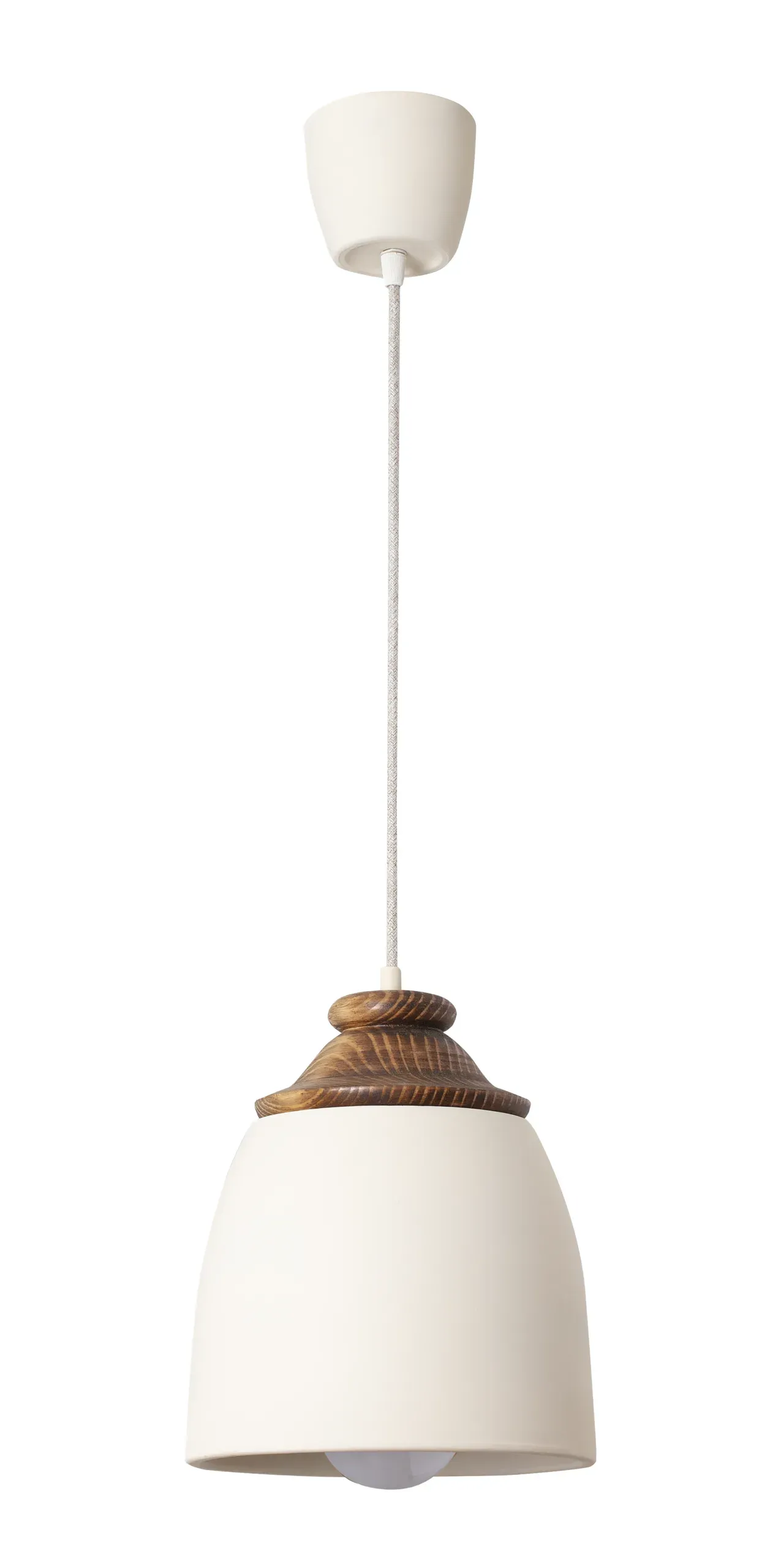 Lámpara colgante de cerámica blanca y madera | Diseño moderno