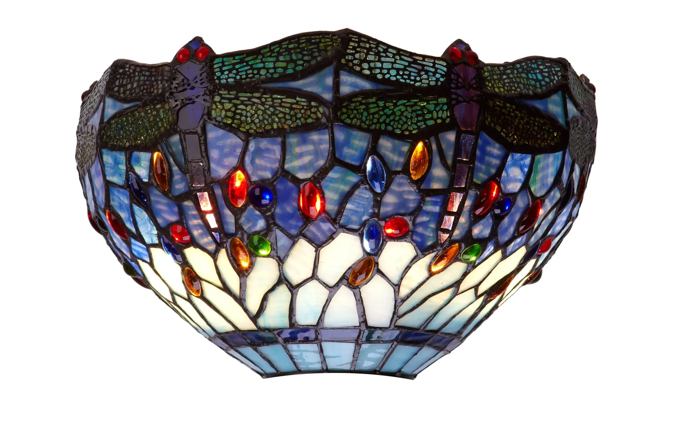Aplique de pared Tiffany con libélulas y tonos azules
