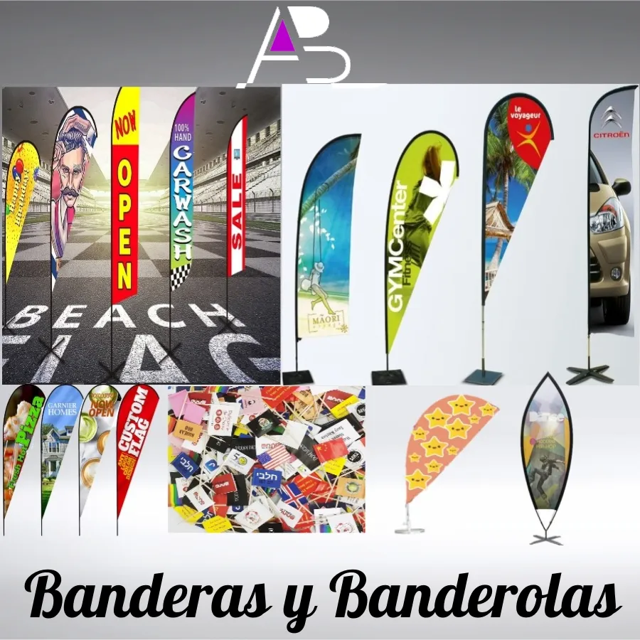 Banderas y Banderolas integramente reforzadas y provistas de mosquetones, para mástiles con o sin ménsula