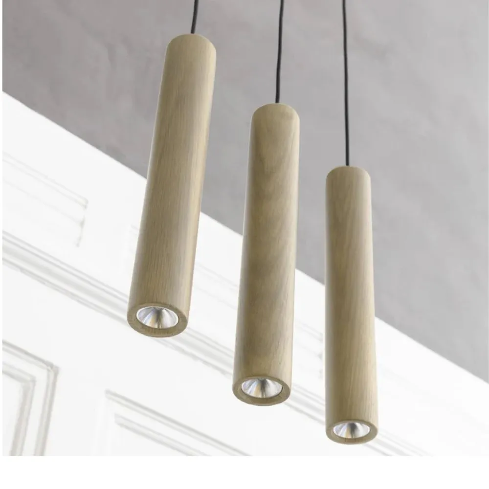 Lámpara colgante Chimes en madera de roble LED Natural Short - Imagen 5