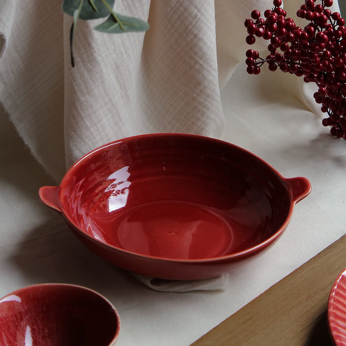 Fuente para horno redonda con asas – Gres - Imagen 2