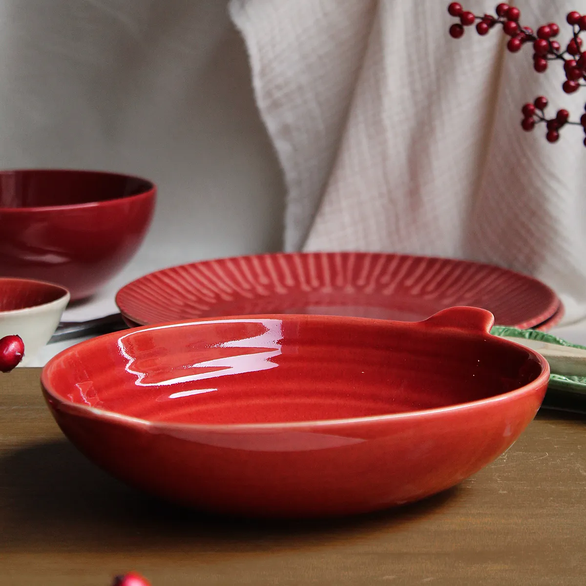 Fuente para horno redonda con asas – Gres - Imagen 3