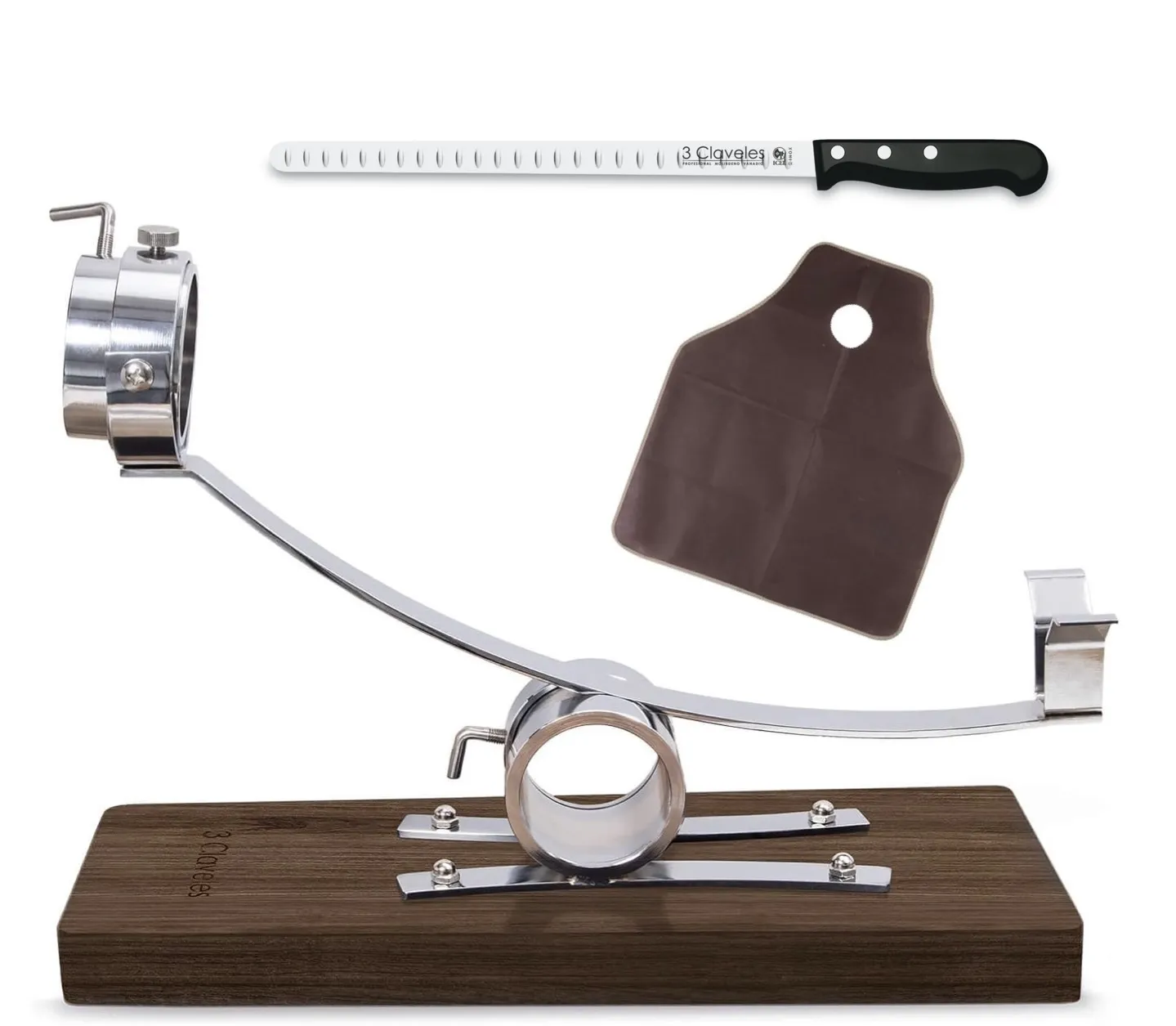Soporte Jamonero Basculante con cabezal giratorio 3 Claveles + Cuchillo jamonero + cubre jamón de regalo - Imagen 2