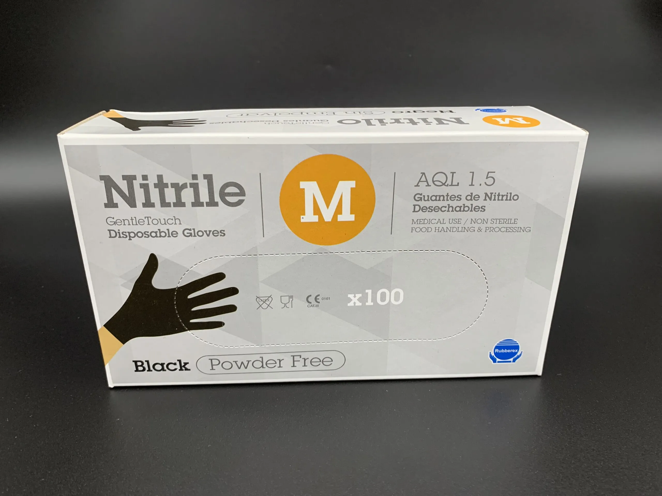 Guantes de Nitrilo Sin Polvo Desechables color Negro Talla M