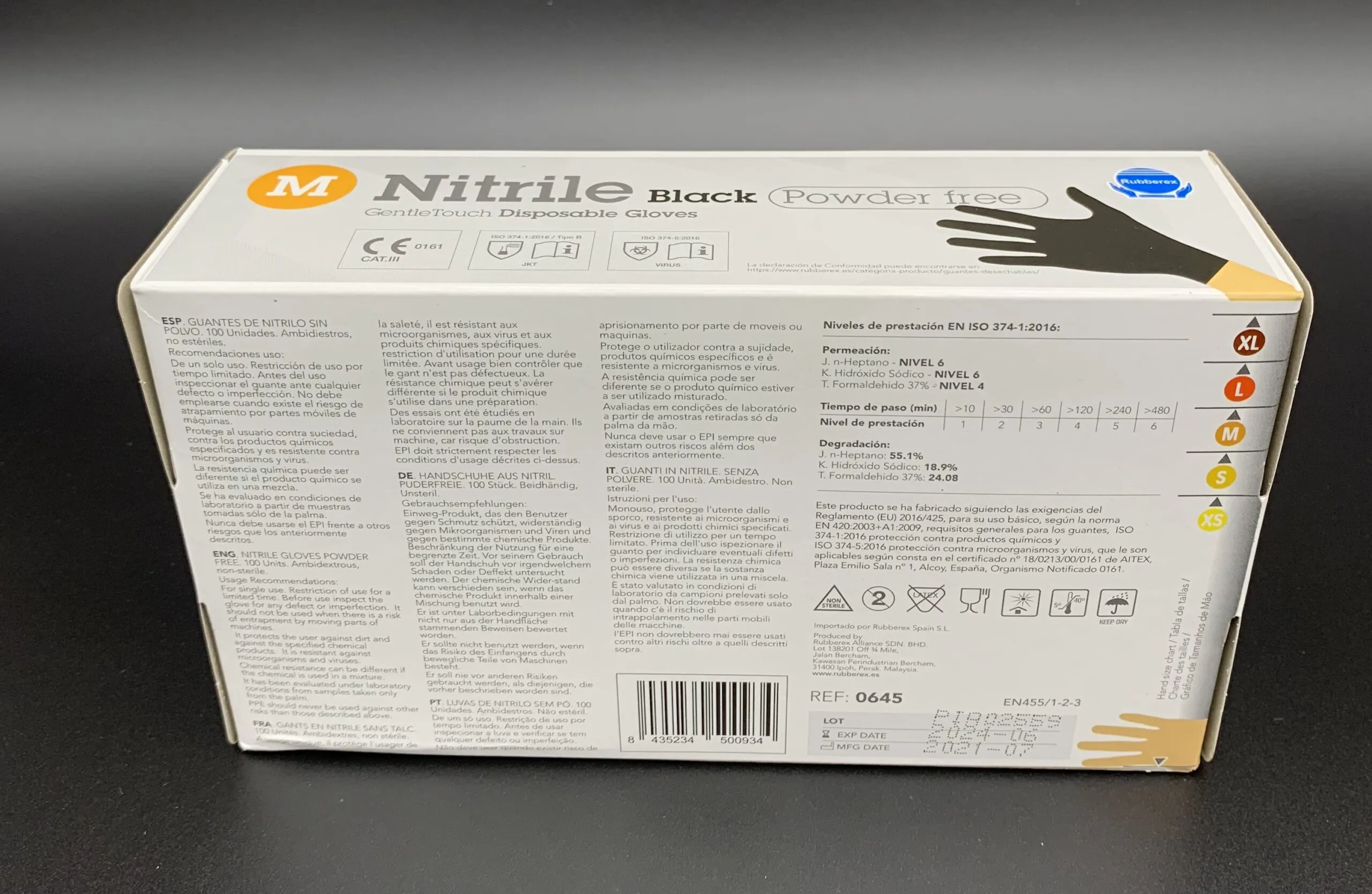 Guantes de Nitrilo Sin Polvo Desechables color Negro Talla M - Imagen 2