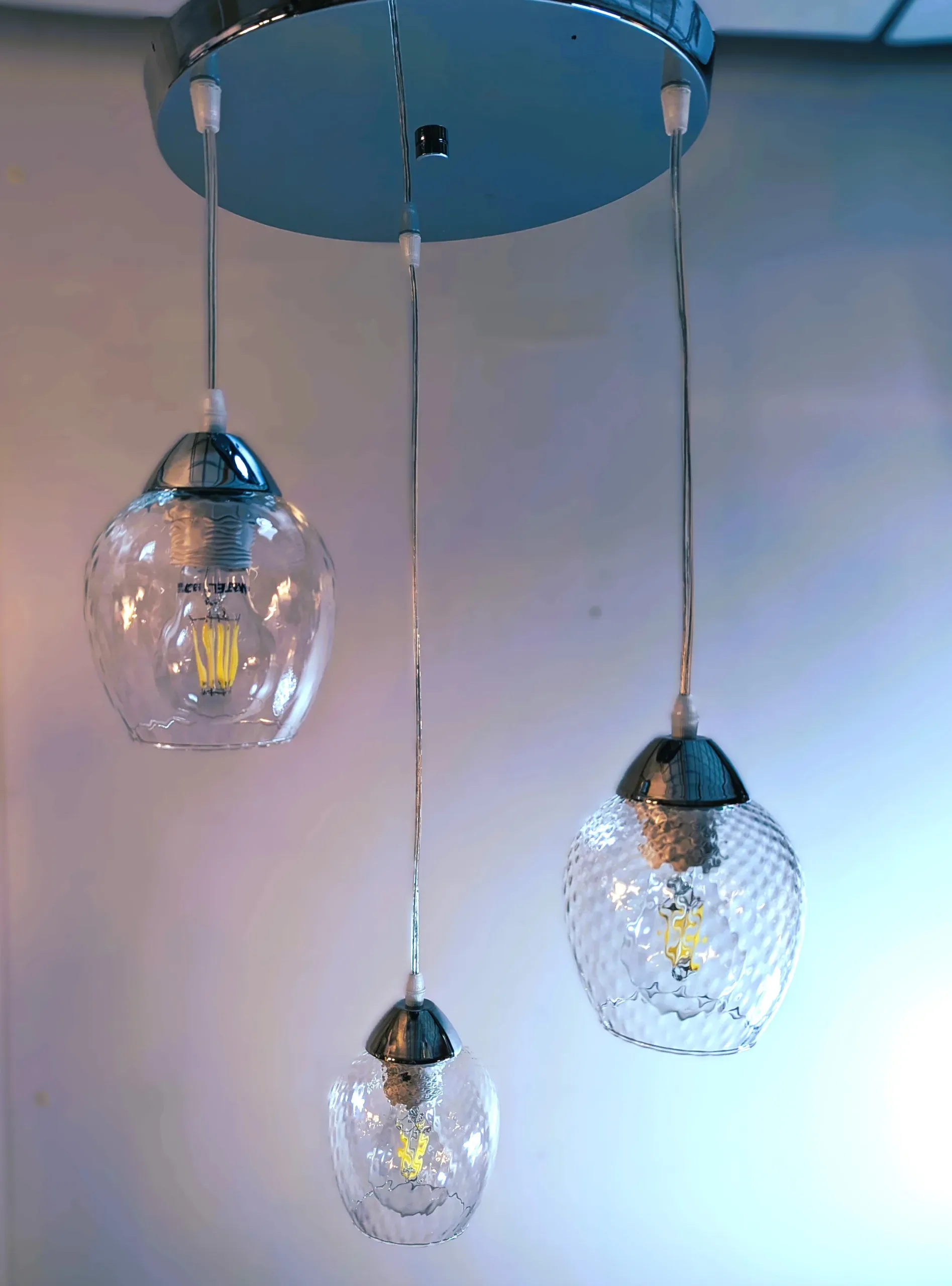 Lámpara colgante de cristal 3 luces – Ideal para bombillas decorativas