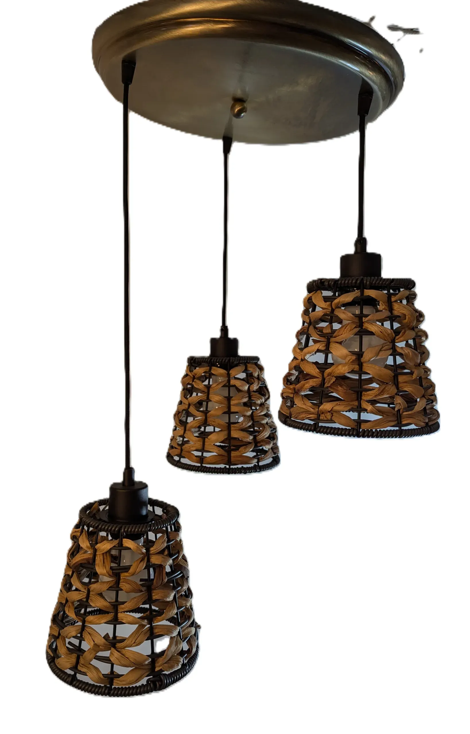 Lámpara colgante de fibra vegetal 3 luces – Ideal para decoraciones naturales