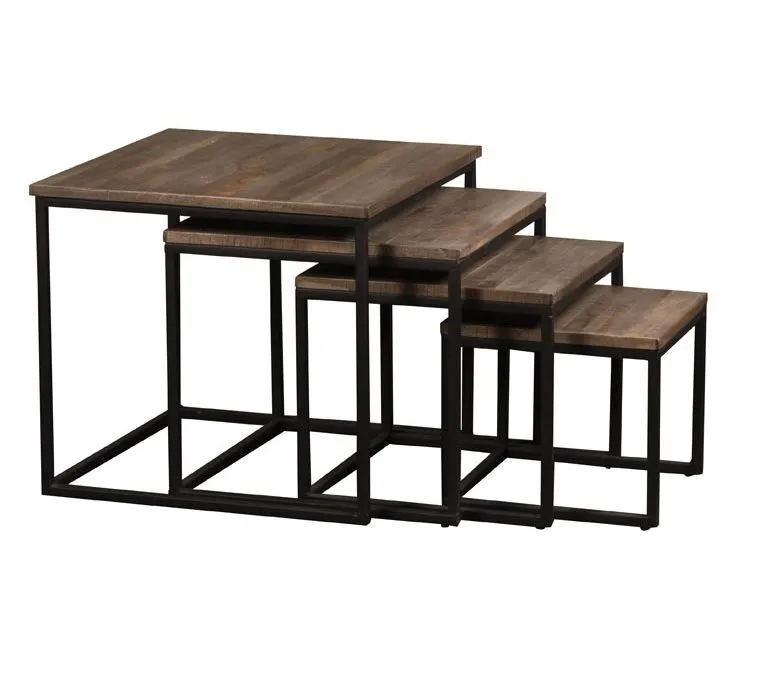 Mesas nido auxiliares Wicket en madera de teca y metal Natural