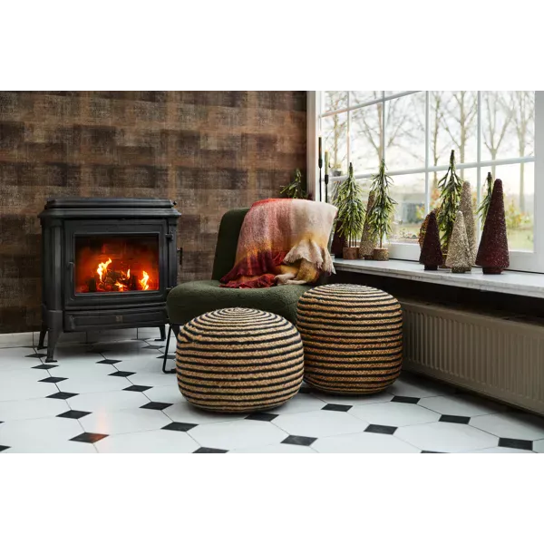 Puf reposapiés Bombay de yute y algodón redondo Black & Natural Short - Imagen 2