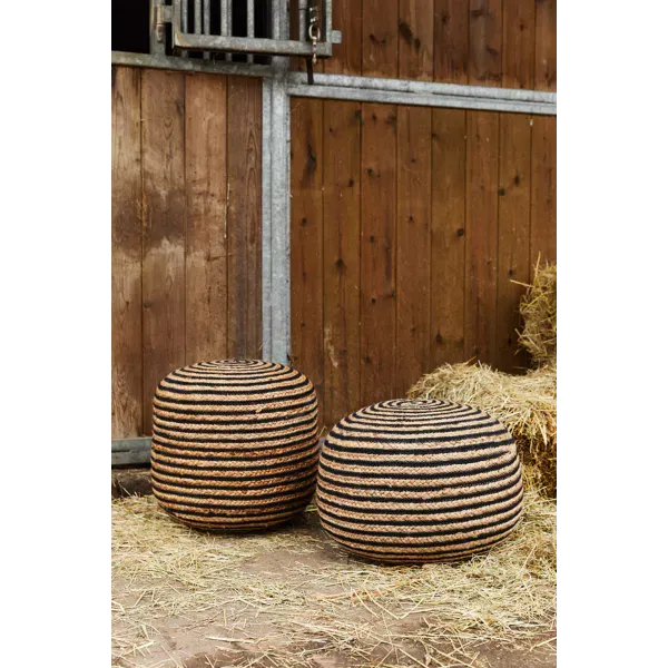 Puf reposapiés Bombay de yute y algodón redondo Black & Natural Short - Imagen 5