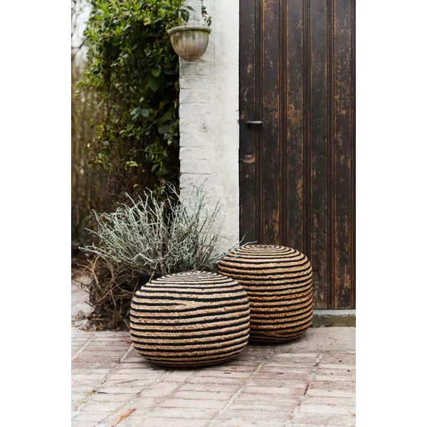 Puf reposapiés Bombay de yute y algodón redondo Black & Natural Short - Imagen 4