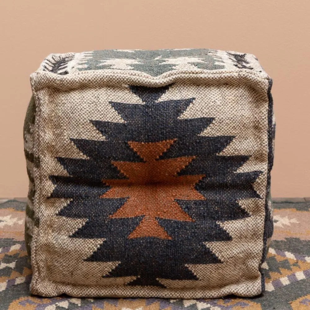 Puf reposapiés Summer Kilim de lana y yute cuadrado Blue - Imagen 4