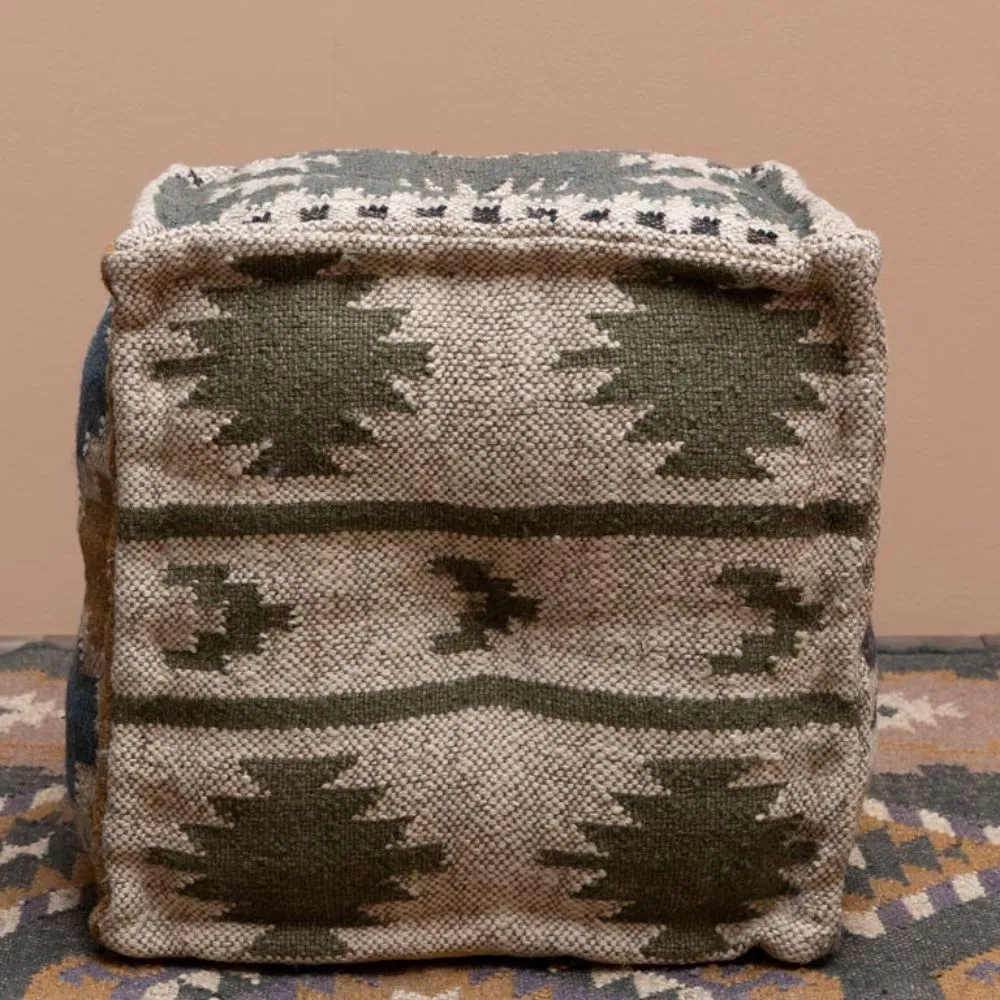 Puf reposapiés Summer Kilim de lana y yute cuadrado Blue - Imagen 5