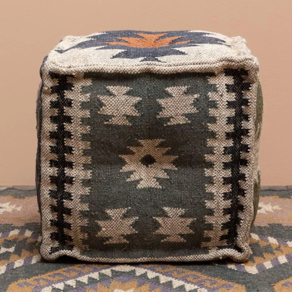 Puf reposapiés Summer Kilim de lana y yute cuadrado Blue - Imagen 7