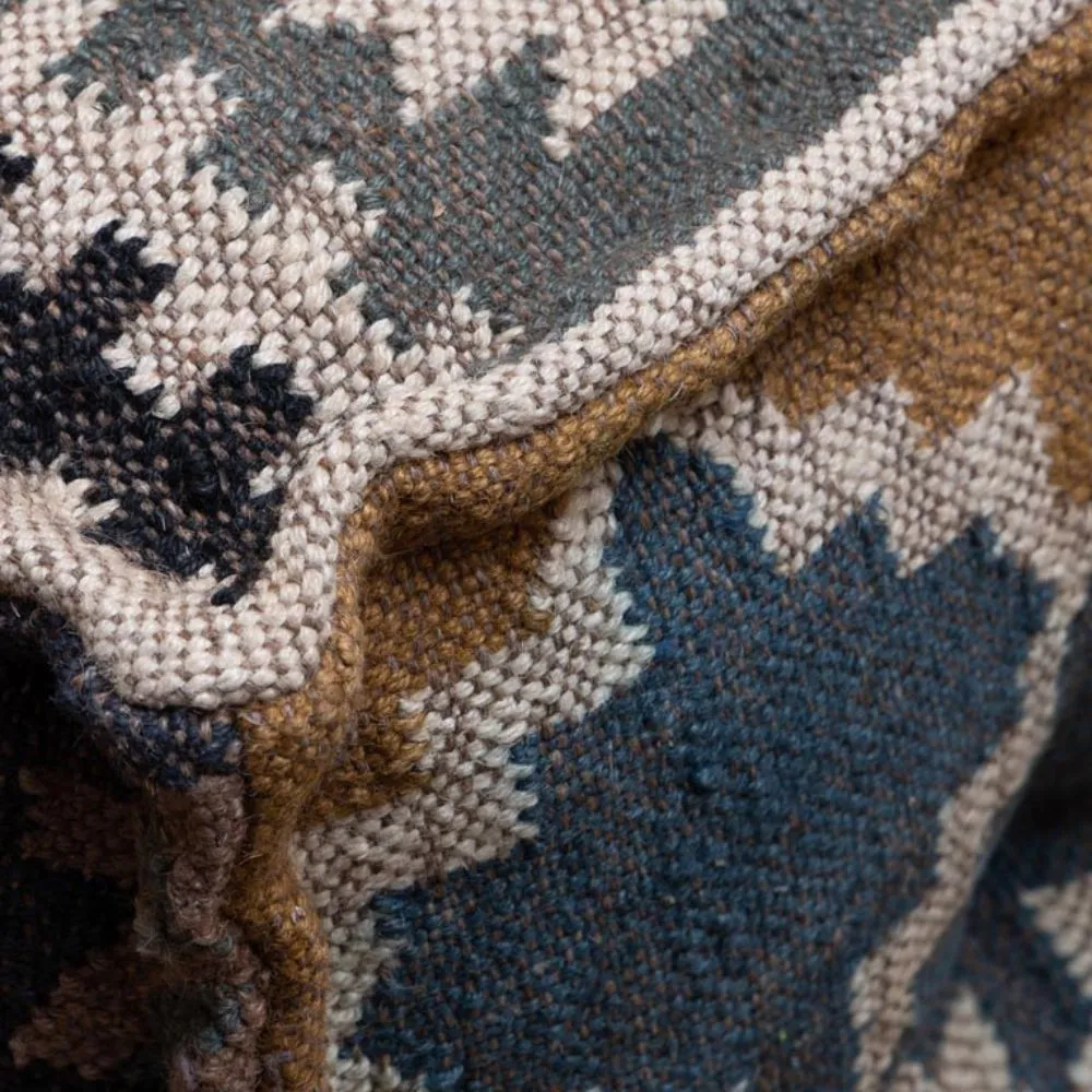 Puf reposapiés Summer Kilim de lana y yute cuadrado Blue - Imagen 8