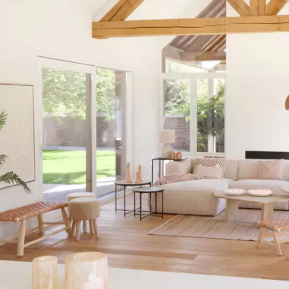 Taburete reposapiés Ashram en madera y algodón Sand - Imagen 2