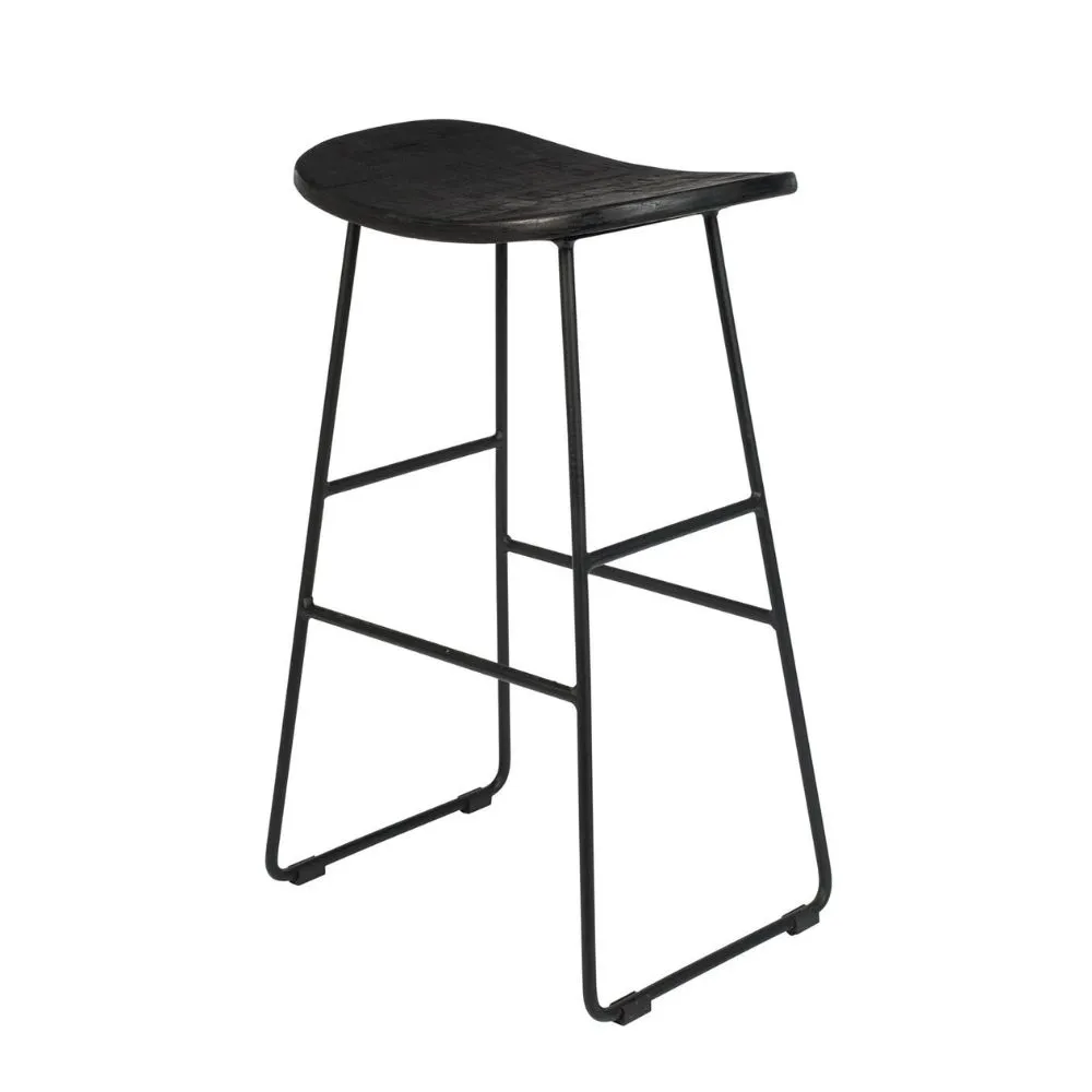 Taburete alto Tangle en madera de teca y acero Black - Imagen 3