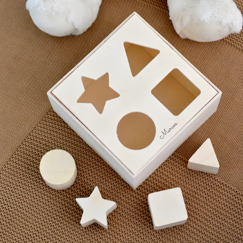 Cubo de actividades infantil bloques madera personalizado