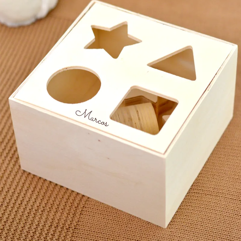 Cubo de actividades infantil bloques madera personalizado - Imagen 3