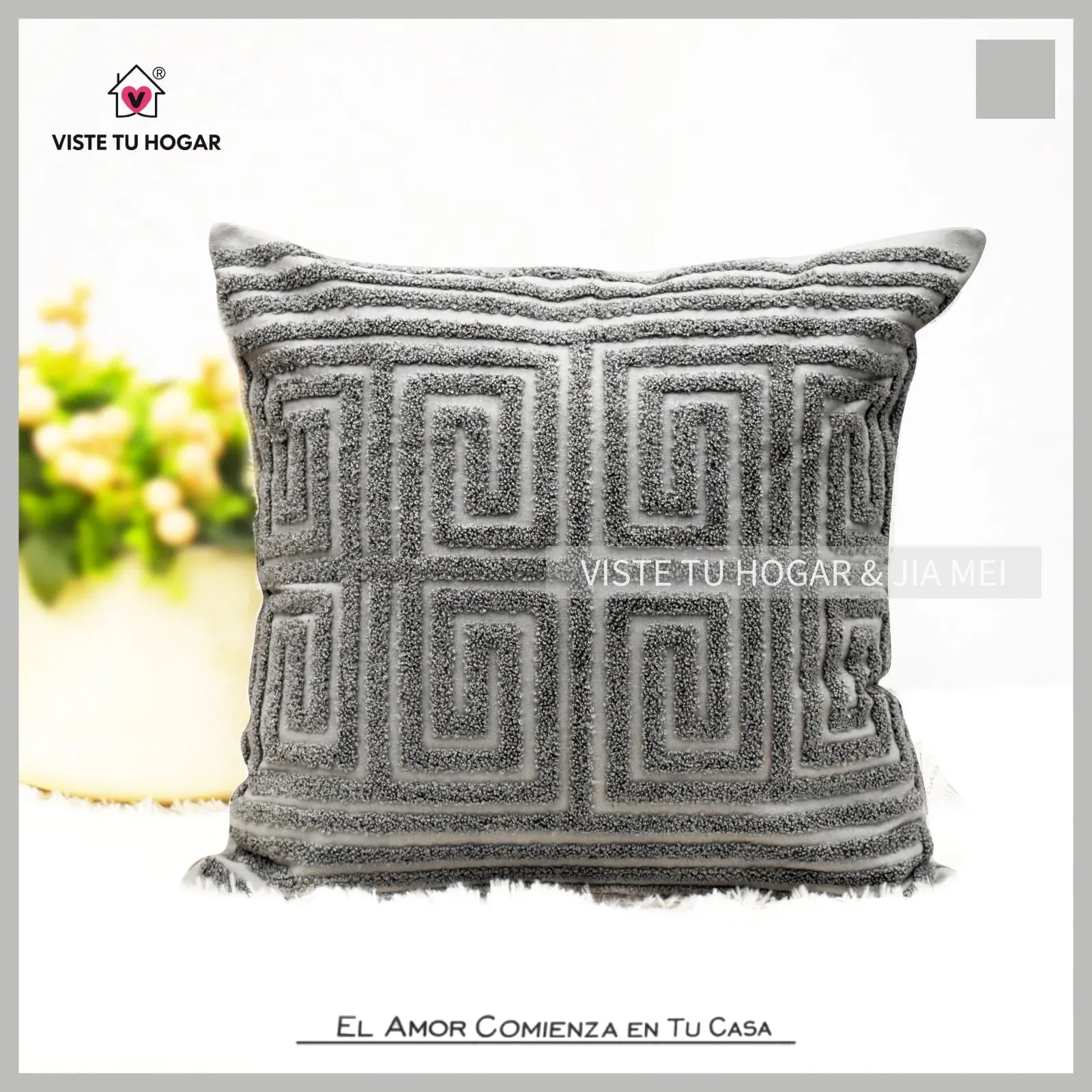 Cojín Con Bordado Diseño Laberinto Algodón Y Poliéster - Imagen 6