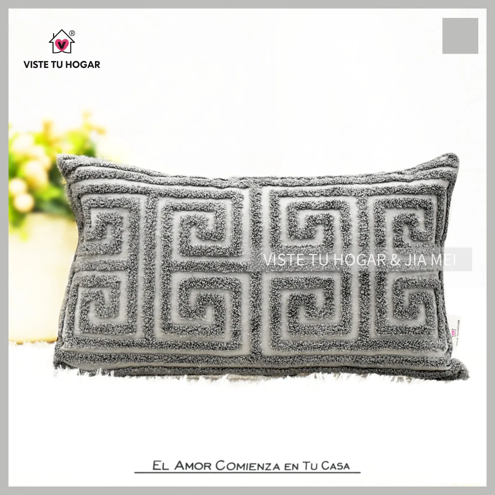 Cojín Con Bordado Diseño Laberinto Algodón Y Poliéster - Imagen 7