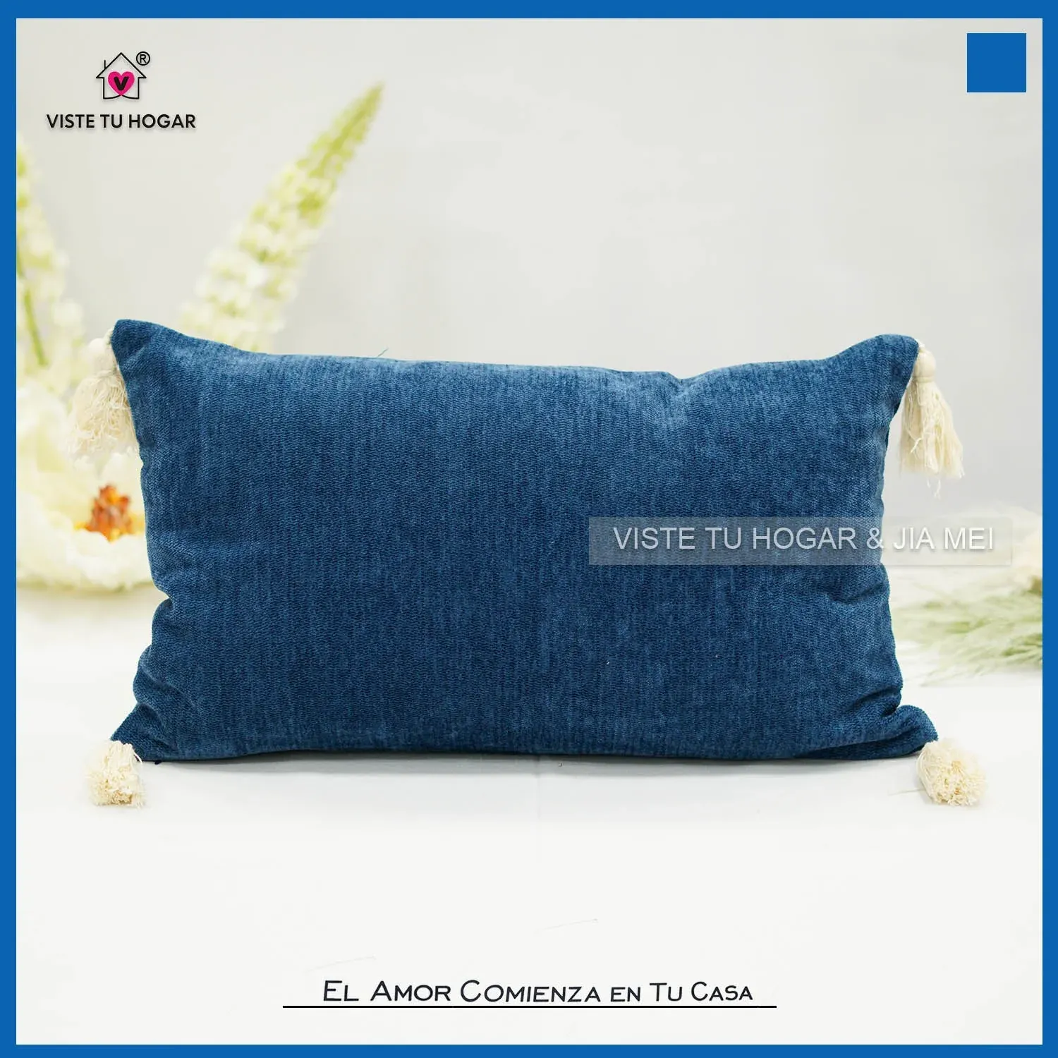 Cojín De Color Liso Algodón Y Poliéster Embellecido Con Flecos En Las Esquinas - Imagen 2