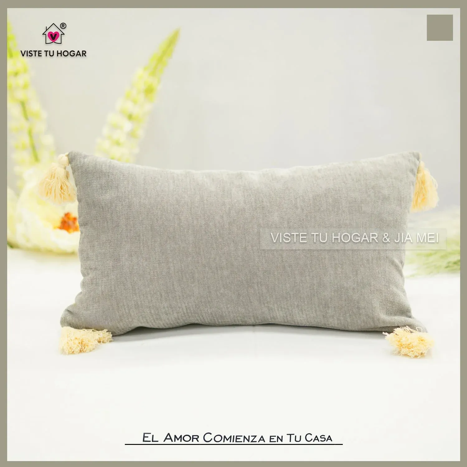 Cojín De Color Liso Algodón Y Poliéster Embellecido Con Flecos En Las Esquinas - Imagen 8