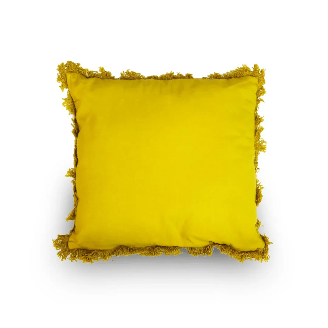 Cojín De Color Liso Algodón Y Poliéster Embellecido Con Flecos En Los Bordes