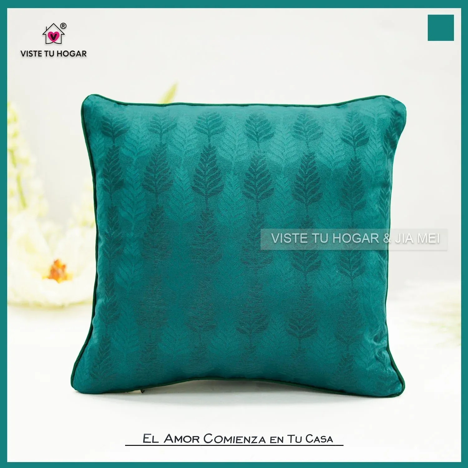 Cojín Jacquard Algodón Y Poliéster Con Diseño De Forma De Plumas - Imagen 4