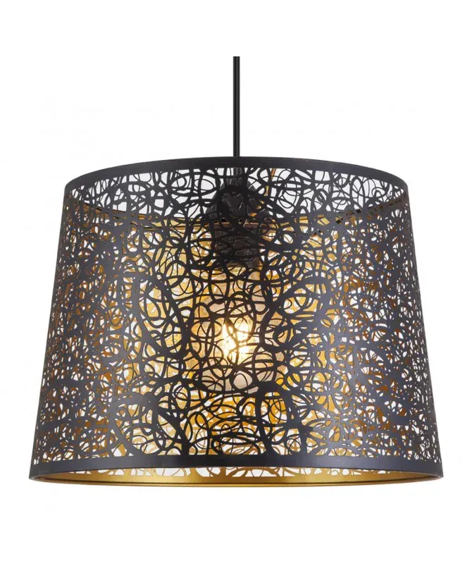 Lámpara colgante Grasse en negro y oro con diseño calado decorativo