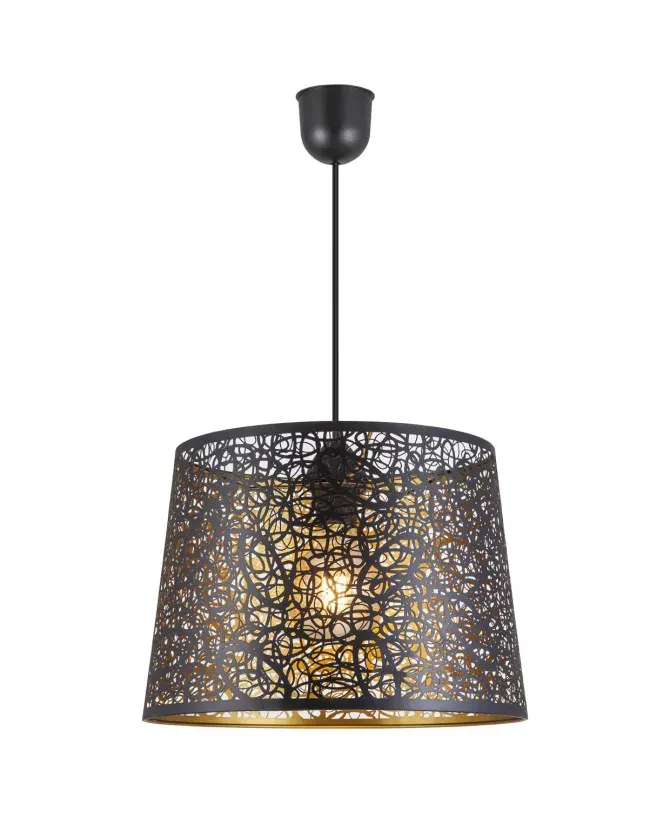 Lámpara colgante Grasse en negro y oro con diseño calado decorativo - Imagen 3