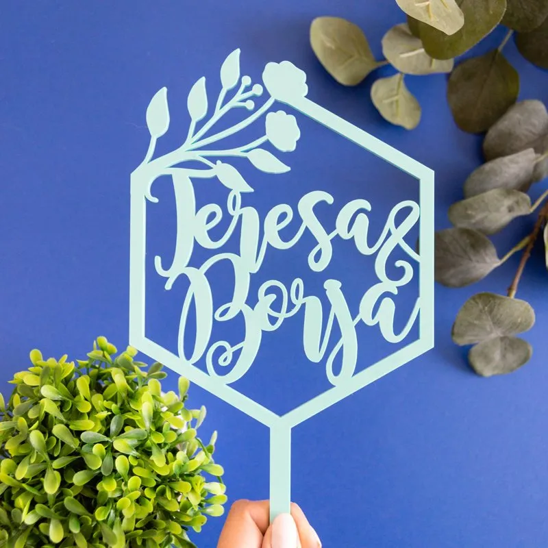 Topper corona hexagonal y flores