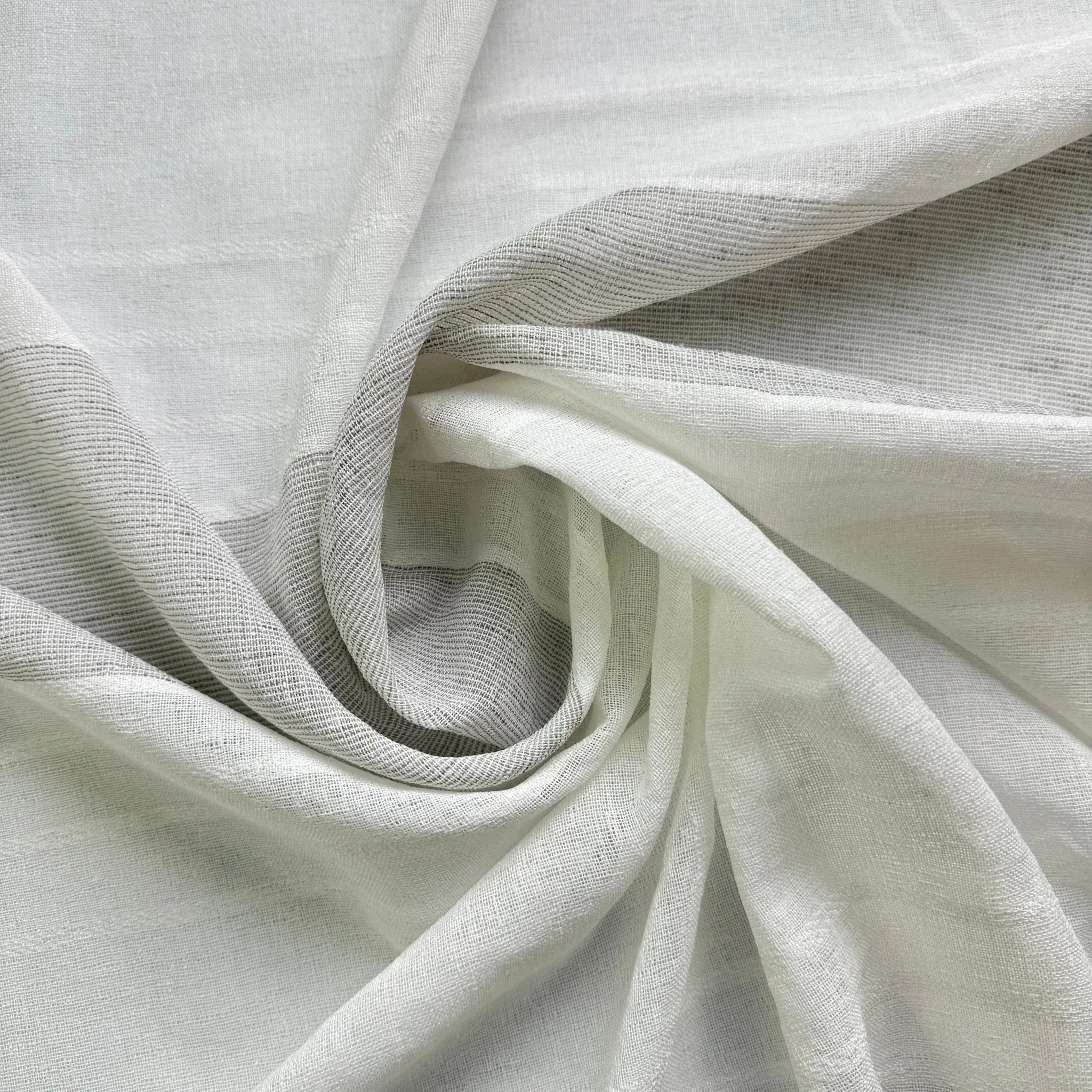 Cortinas De Visillo Tránslucido Lino y Poliéster Decorado Con Líneas Blancas Verticales - Imagen 3