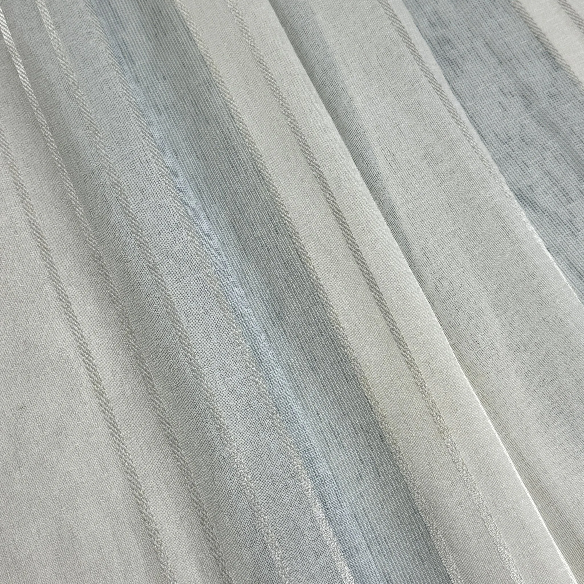 Cortinas De Visillo Tránslucido Lino y Poliéster Decorado Con Líneas Blancas Verticales - Imagen 9