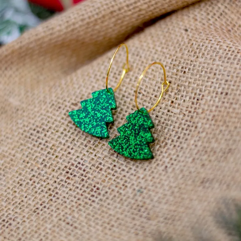 Pendientes árbol de Navidad glitter y espejo - Imagen 2