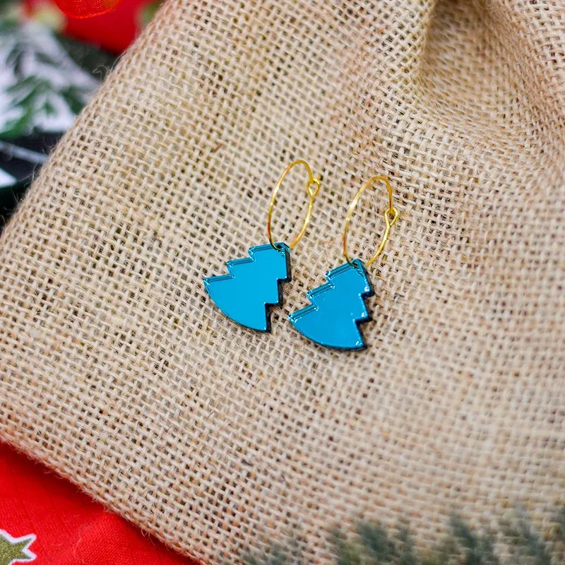 Pendientes árbol de Navidad glitter y espejo