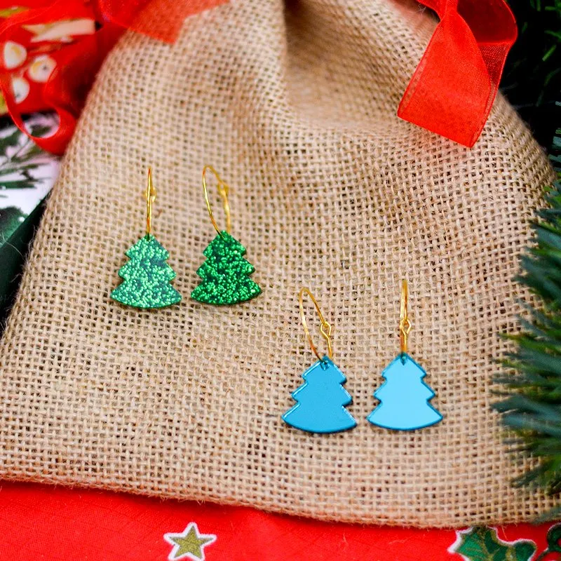 Pendientes árbol de Navidad glitter y espejo - Imagen 3
