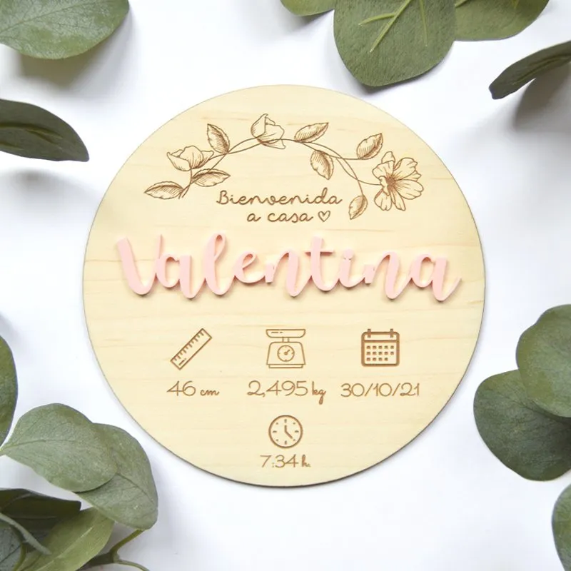 Natalicio bebés – Placa madera redonda recién nacido