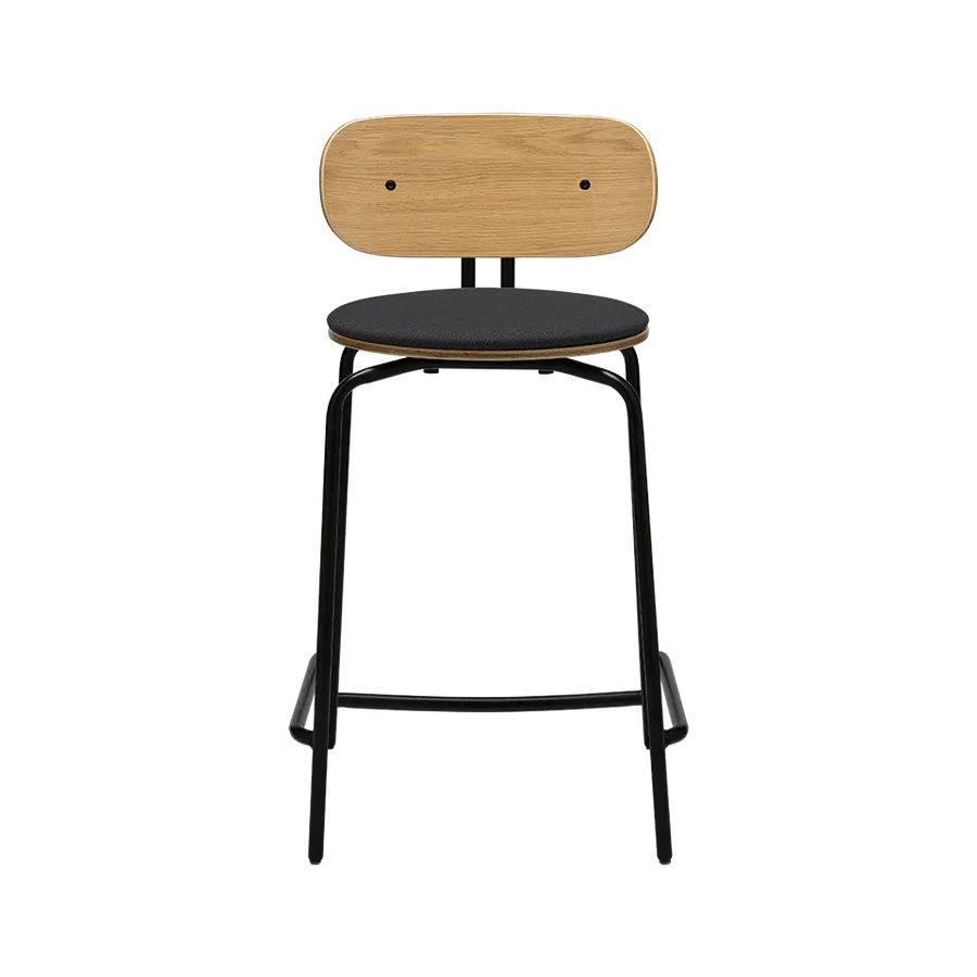 Taburete alto Curious en madera de roble y acero tapizado Shadow - Imagen 2