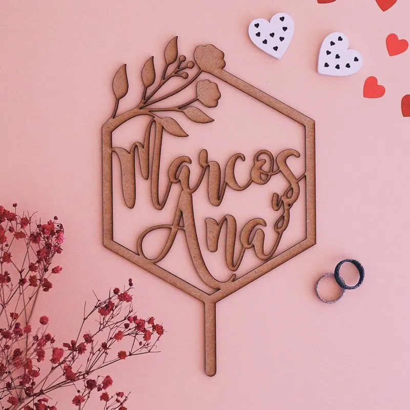 Topper corona hexagonal y flores - Imagen 2